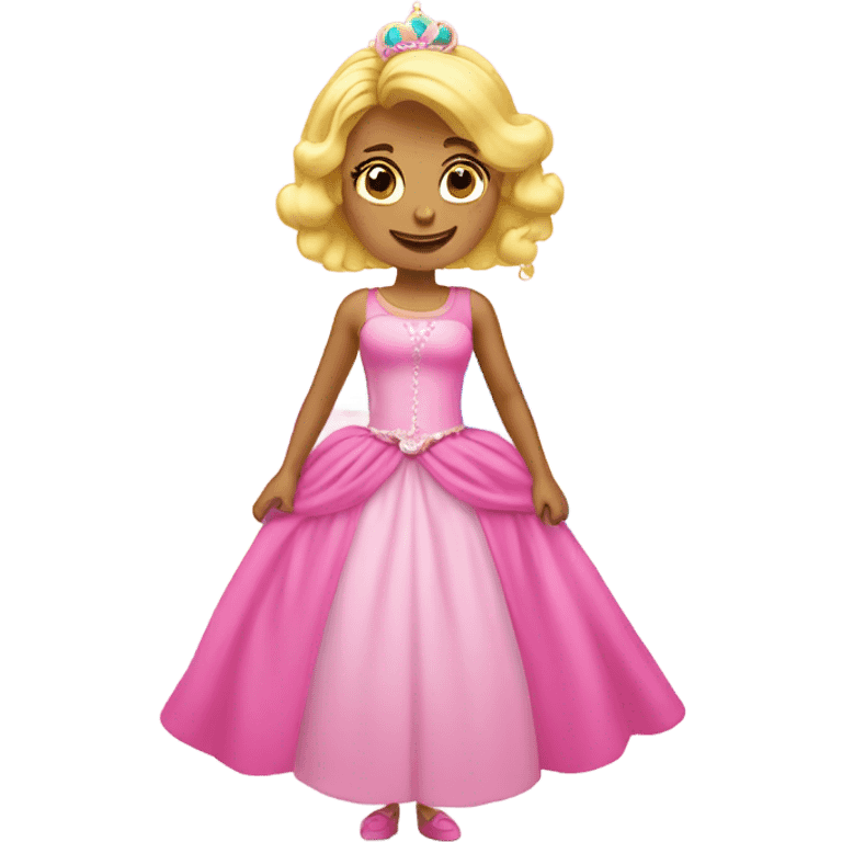 Blond girl with a big pink princess dress and a rainbow above her emoji