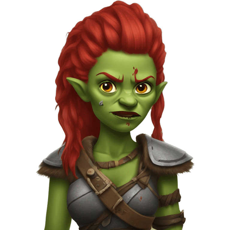 Berserker orc woman with red beard & red mohican emoji