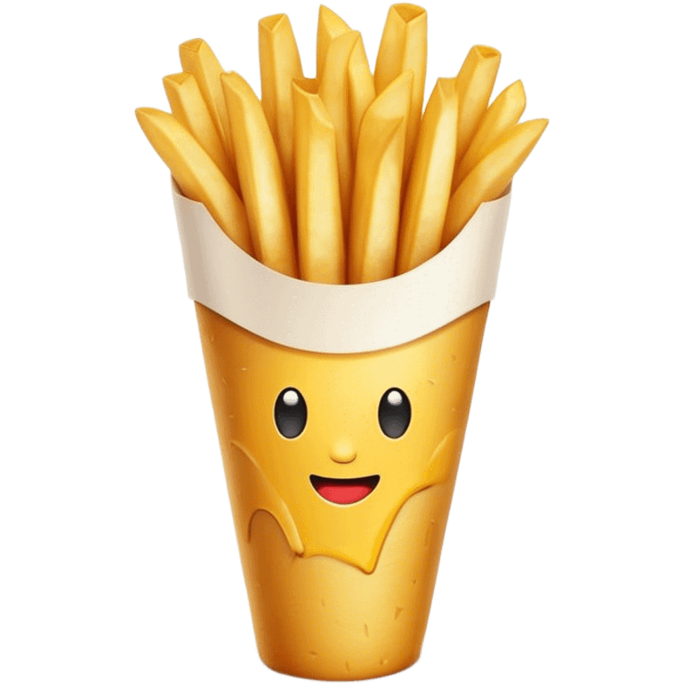 Belgian Fries Cinematic Realistic Belgian Fries Dish Emoji, depicted as a generous serving of crispy fries neatly presented in a white paper cone, rendered with vivid textures and appetizing, natural lighting. emoji