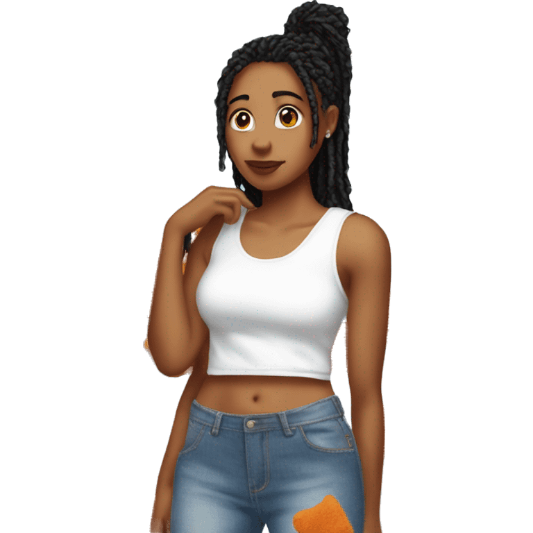 cut off jeans white tank top and Cheeto puffs emoji