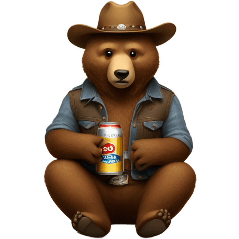 Brown bear drinking a beer with a cowboy hat emoji