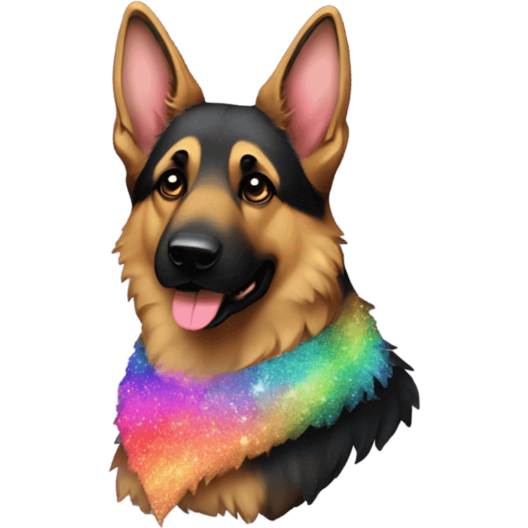 German shepherd with black and rainbow glitter fur emoji