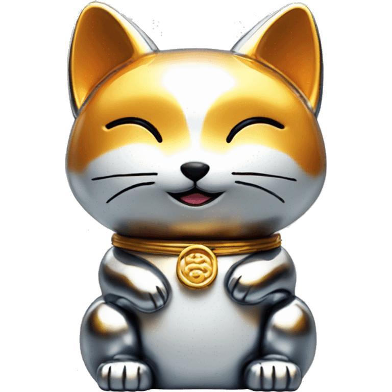 fully chrome fox statue in the form of maneki neko emoji