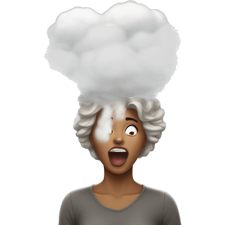 women who drops it came out of his mouth with a cloud above it that symbolizes a thought emoji