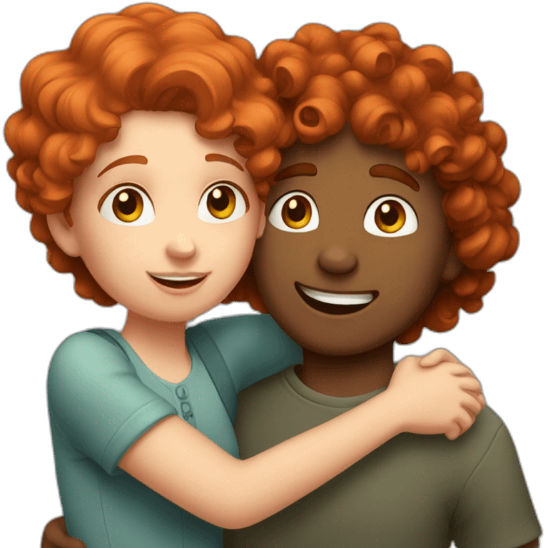 a girl with curly red hair hugging a boy emoji