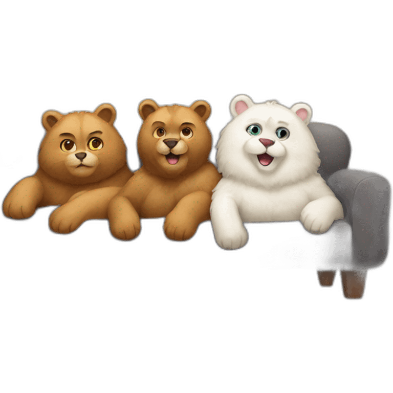 Two-bears-three-cats-lying-on-couch emoji