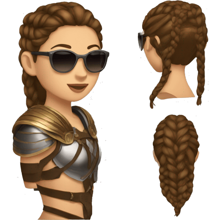 Girl gladiator with French braids, brown hair and sunglasses emoji