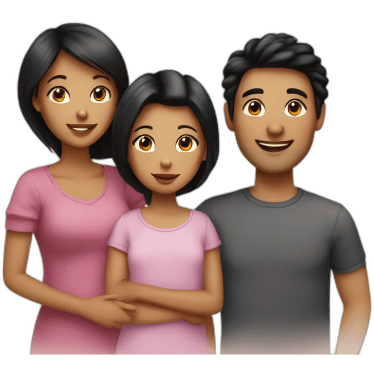 Family of three, woman with black hair, men with black hair, baby girl, 2 cats emoji