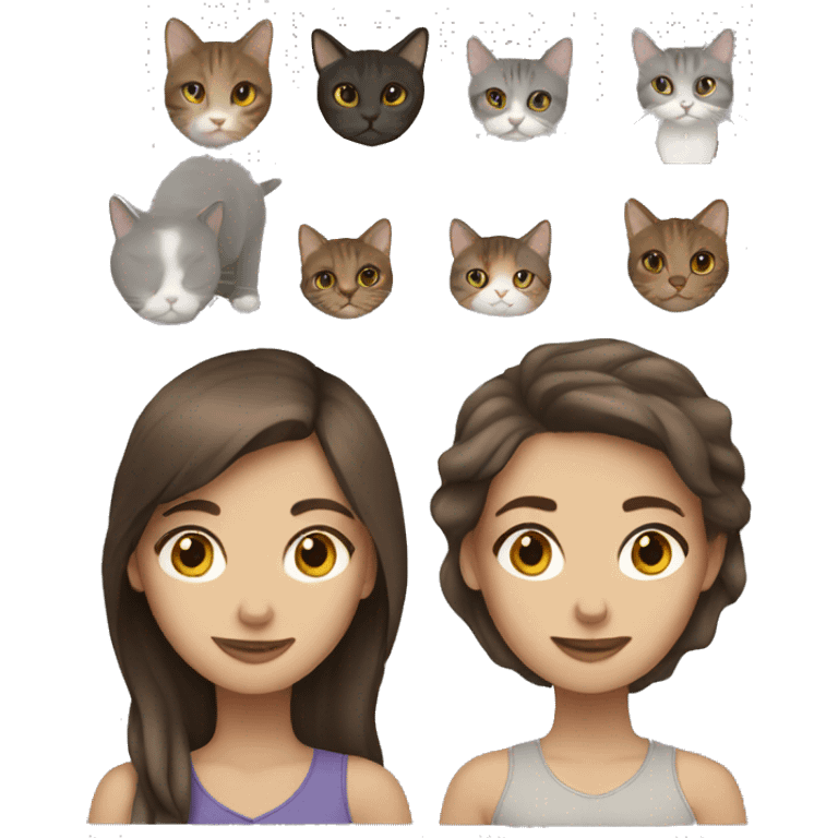 Girl brown hair and a cat gray emoji