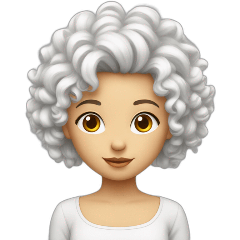 Fille au cheveux bouclés avec un top blanc emoji