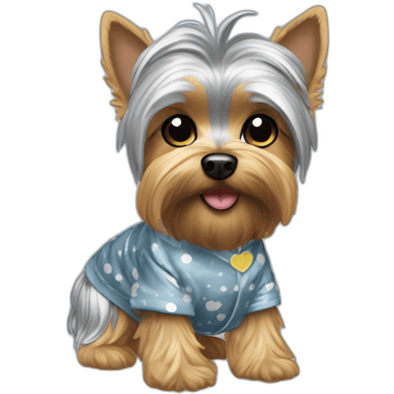 Silver Yorkie wearing pj’s emoji