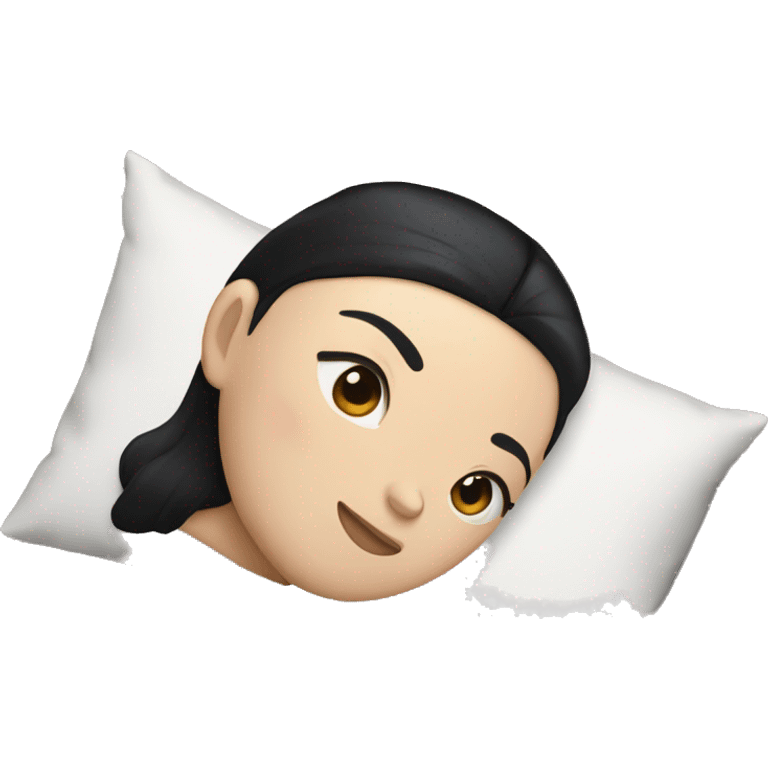 white girl with straight black hair laying down on a pillow emoji