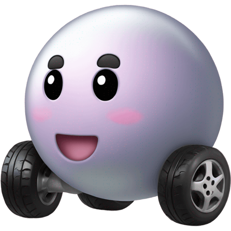 Metal cute black eyes Kirby ball driving on 4 car wheels emoji