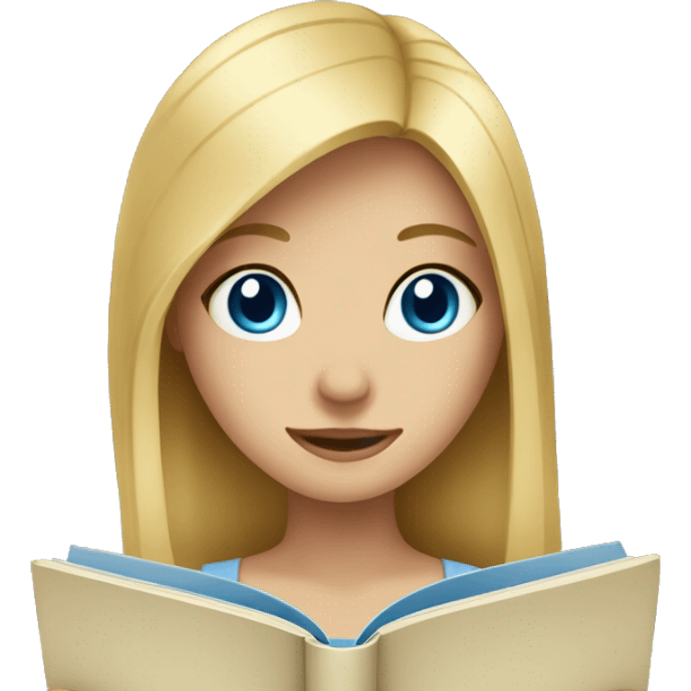 Blonde girl with blue eyes reading book  emoji