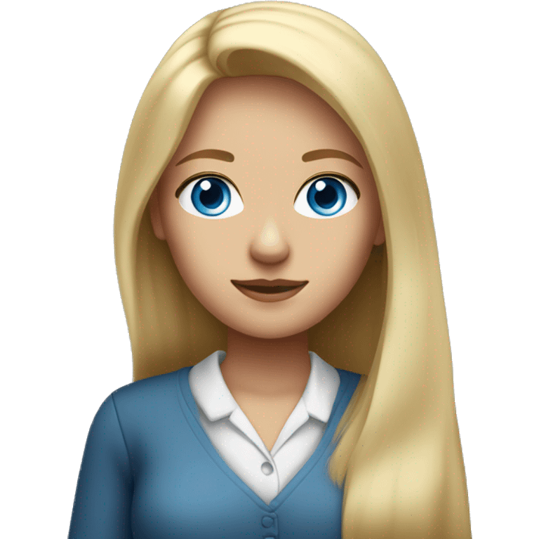 blue eyes, long blonde straight hair, female school teacher, no glasses  emoji