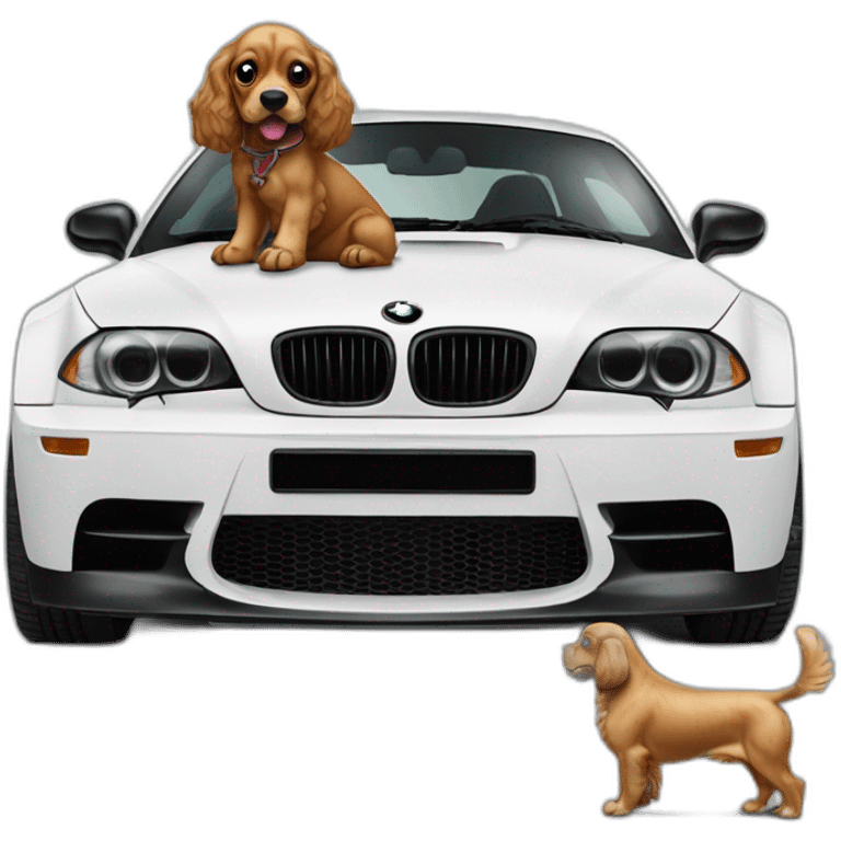 Cocker spaniel driving black 2oo1 bmw m coupe emoji