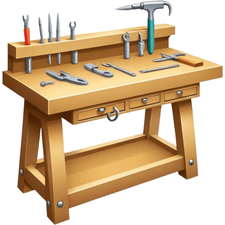 Jewelry art icon, one or two jewelry pieces (like a ring or pendant), visible tools like pliers, magnifying glass, and a workbench with materials, minimalistic style, clean lines, transparent background. emoji