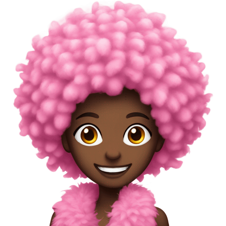 smiling girl with dark skin with pink boa  emoji