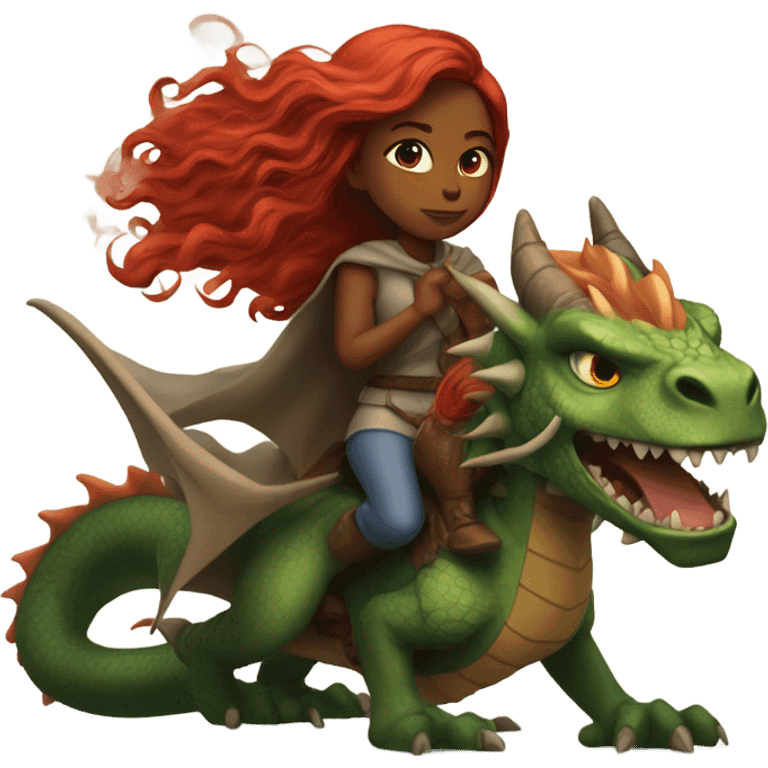 red head long hair girl on dragon protecting a black woman emoji