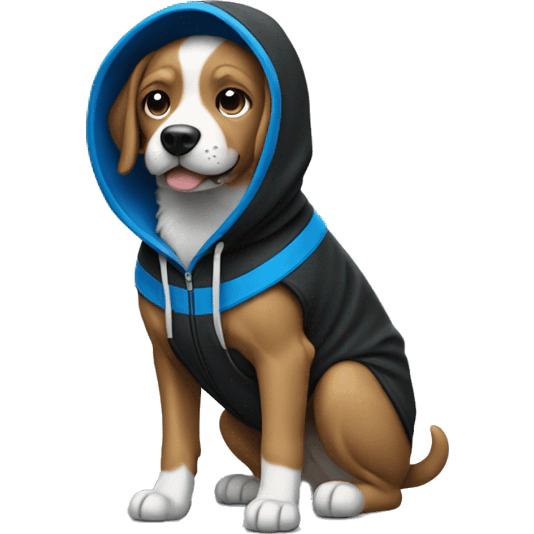 Dog wearing a black and blue hoodie emoji