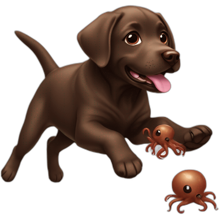 Chocolate labrador playing with push cute octupus emoji