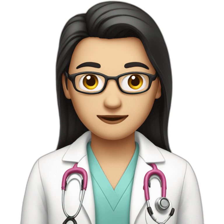 Long black straight hair doctor in pink undershirt white coat over  emoji