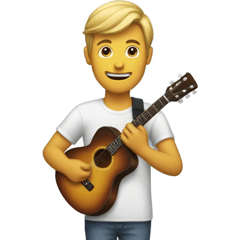 A guy holding a iphone and guitar  emoji