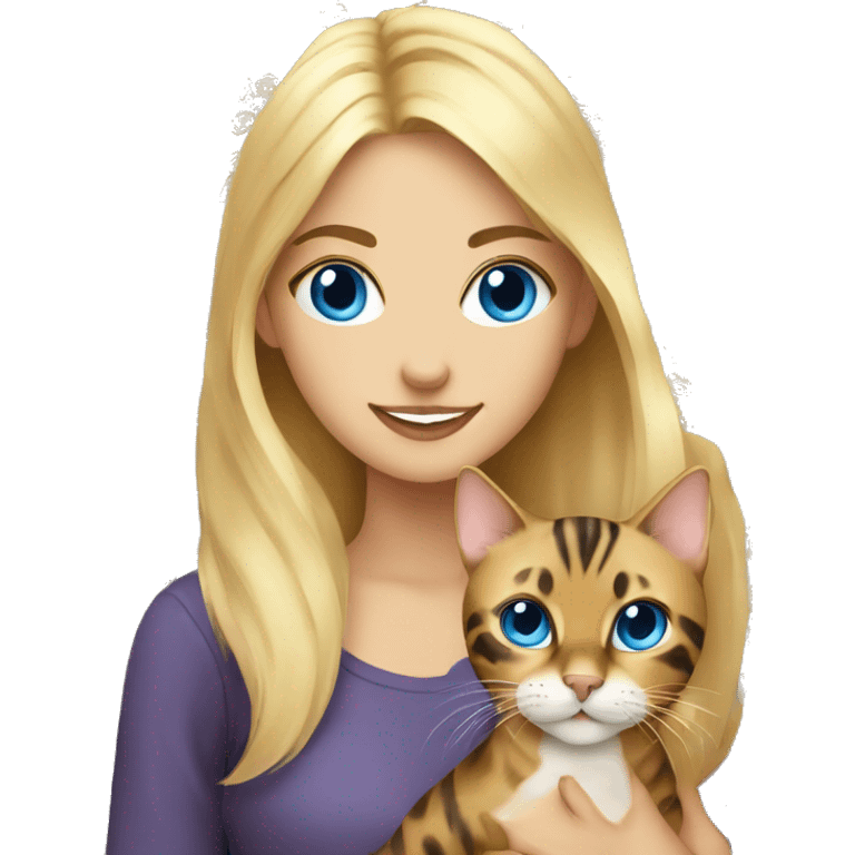 Blonde girl with blue eyes holding a bengal cat emoji