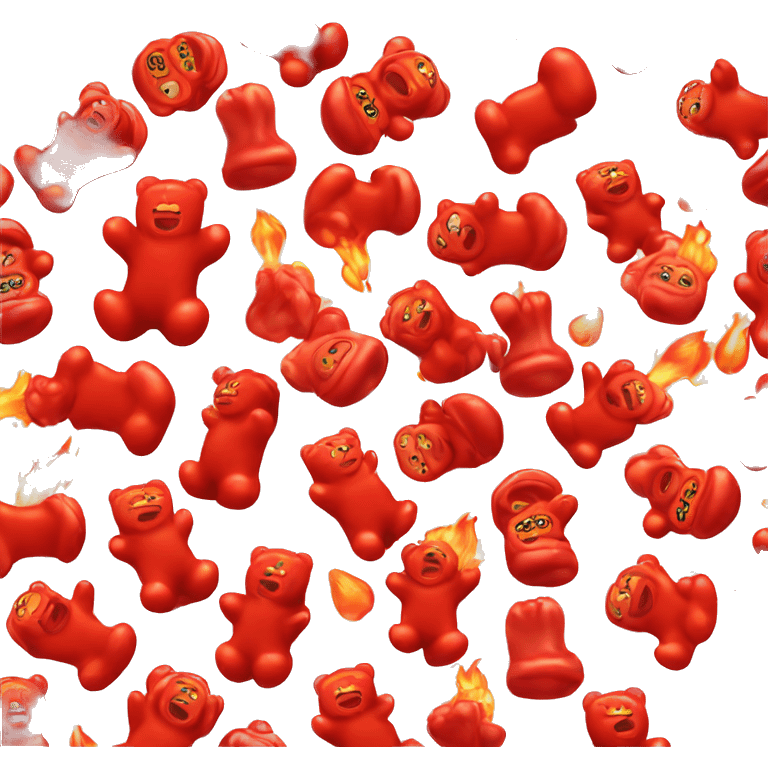 a red gummy bear that is creaming because it is on FIRE emoji