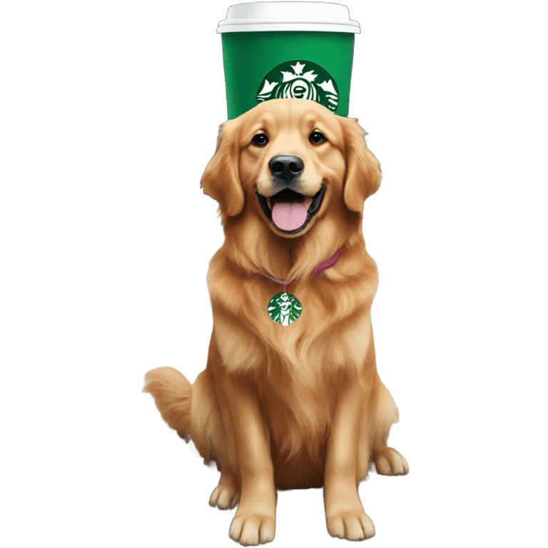 Red Golden retriever with starbucks emoji