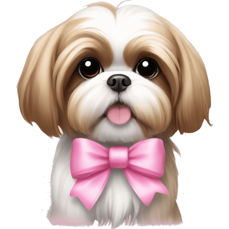 Light brown and white shih tzu with pink bow emoji