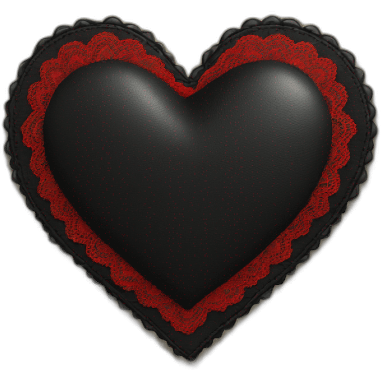 Wide black leather heart with red lace border emoji