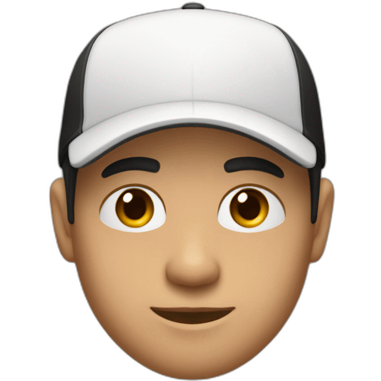 a moreno man wearing a cap and black polo and white shirt inside emoji