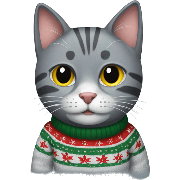 grey cat wearing christmas sweater emoji