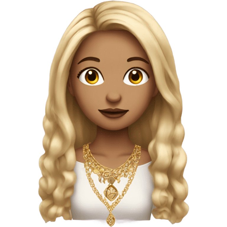 girl with long hair and gold jewellery with lashes emoji