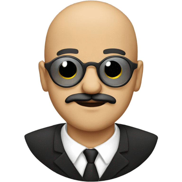 Bald man with black mustache and circular glasses emoji