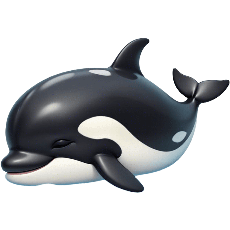 Meme-Worthy Cute Sleeping orca Portrait Emoji, Head resting peacefully with a contented smile, showcasing a smooth black-and-white body with gently drooping fins and eyes softly closed in serene slumber, Simplified yet adorably endearing features, highly detailed, glowing with a soft, drowsy deep-sea light, high shine, relaxed and utterly lovable, stylized with an air of playful oceanic laziness, soft glowing outline, capturing the essence of a sleeping orca that feels destined to become the next viral icon of adorable marine rest! emoji