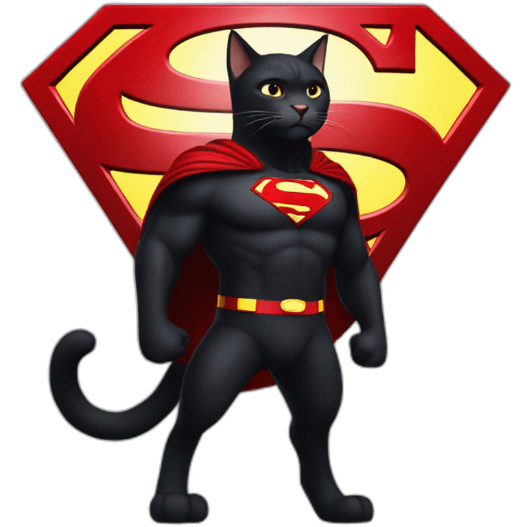 humongous black cat wearing a superman costume emoji