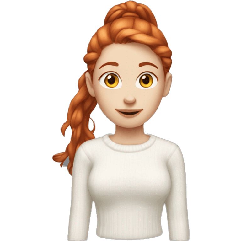 Red-haired girl in ponytail with pale skin white sweater emoji