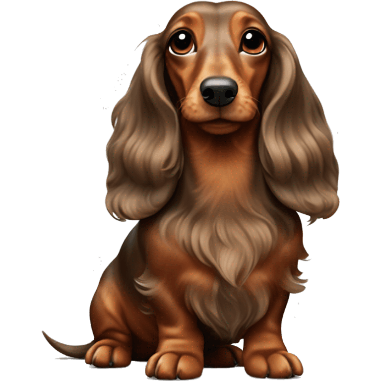 cheerful long-haired brown marble dachshund in full height on the side emoji