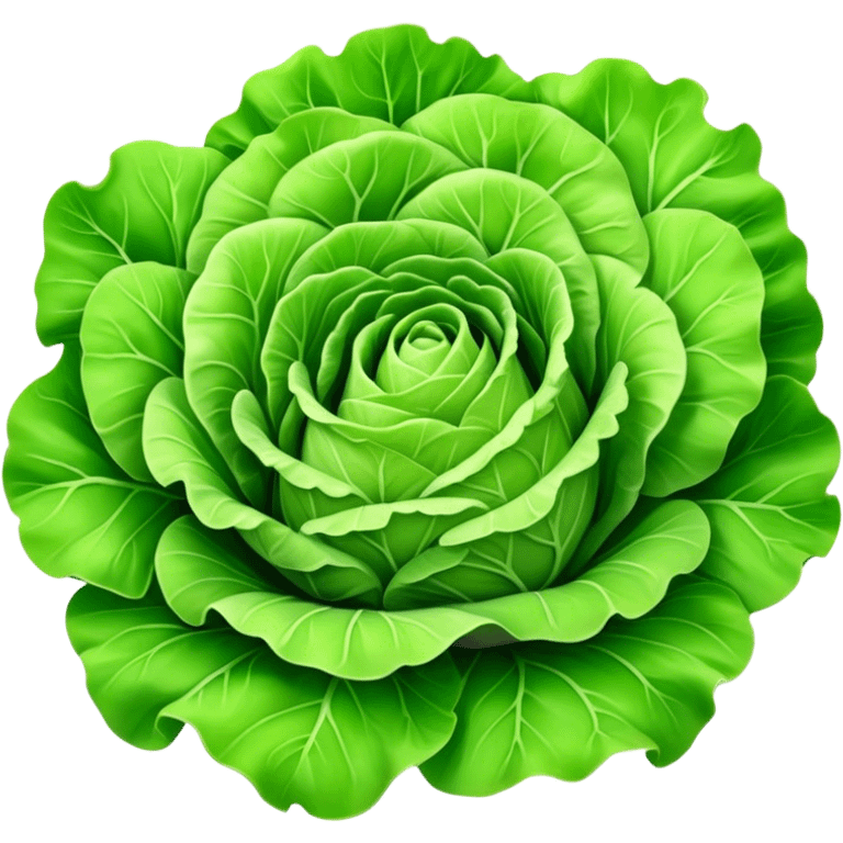 Cinematic crisp green lettuce, fresh and leafy, slightly curled edges, detailed textures, vibrant and refreshing, ultra-realistic and inviting. emoji