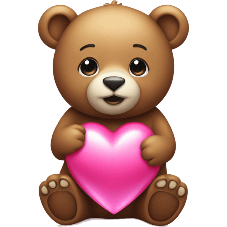 A cute bear holding a pink shiny heart emoji