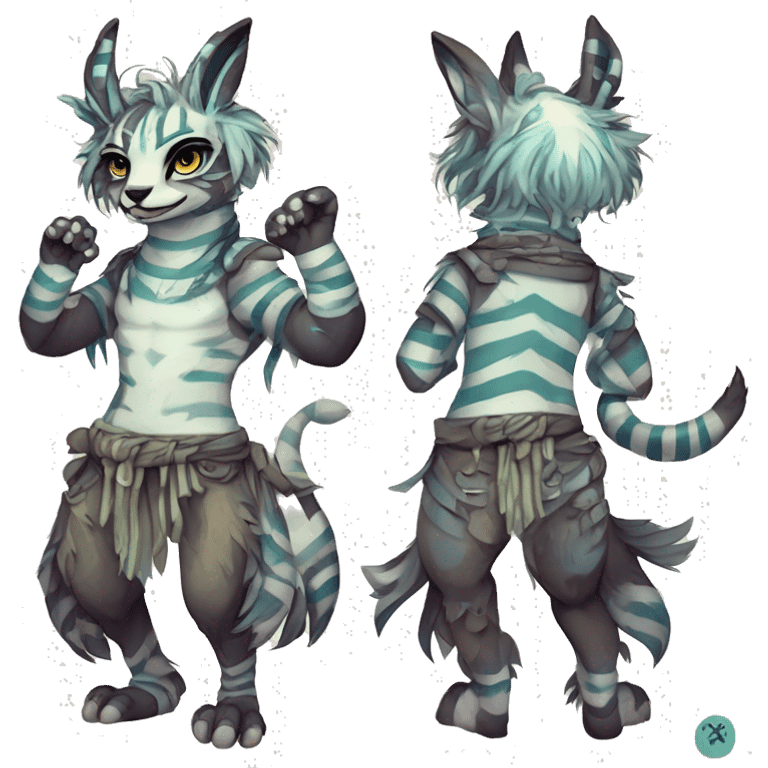 cute Kawaii edgy shy fantasy animal fursona Fionbri Vernid creature by griffsnuff & LiLaiRa & Falvie with with cool stripes patterns full body emoji