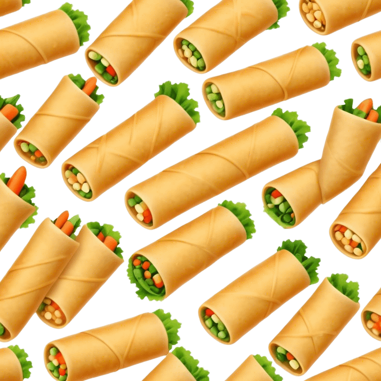 Cinematic Realistic Spring Rolls Dish Emoji, featuring golden, crispy rolls filled with fresh vegetables rendered with detailed textures and warm natural lighting. emoji