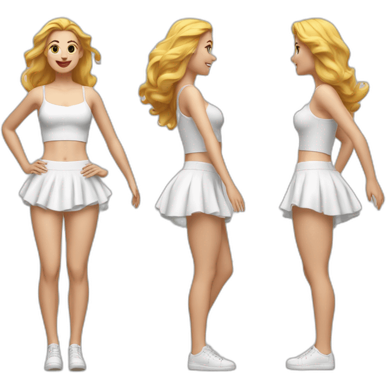 hyperrealistic-full-body-caucasian-curvy-beauty-jumping-small white-skirt-back-and-front-views-strong-wind-knickers emoji