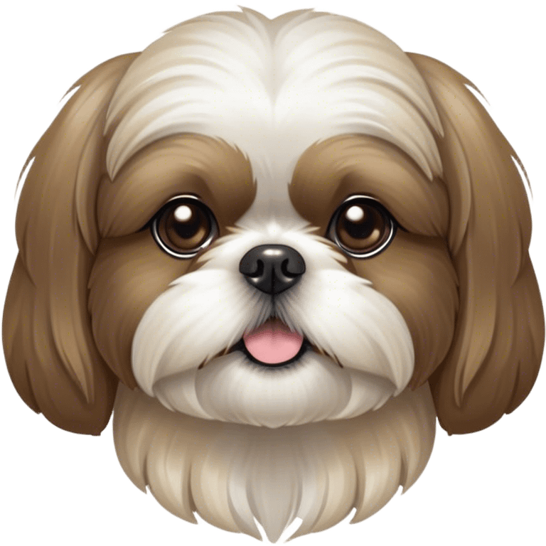 Cinematic Noble Shih Tzu Portrait Emoji, Poised and elegant, with a luxurious, flowing fur in refined muted tones, delicate features and wise, gentle eyes, simplified yet meticulously detailed, glowing with a soft, regal radiance, high shine, exuding quiet dignity and timeless charm, soft glowing outline, capturing the essence of a noble Shih Tzu that epitomizes refined poise! emoji