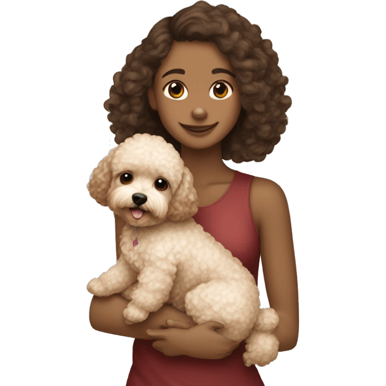 Poodle maltipoo hugging brown hair lite skin girl emoji