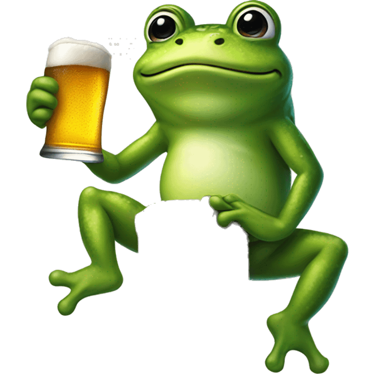 Frog on a stpole holding a beer emoji