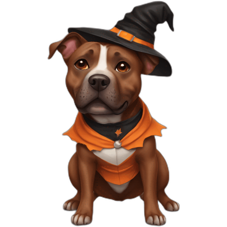 Brown staffy in Halloween costume emoji