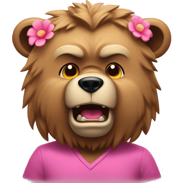 Angry bear with pink shirt and flower in hair  emoji